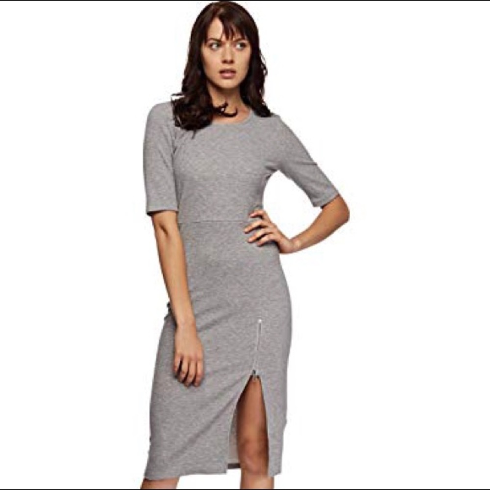 MinkPink grey ribbed mid dress